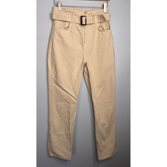 Reformation Pants - Reformation Cynthia Belted High Rise Straight Casual Jeans SZ 27 Beige Cotton